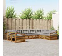 vidaXL Set di divani da esterno 9 pcs Grigio Naturale e Chiaro, Mobilio da Giardino, Divano Moderno, Set Sezionale Resistente, Relax in Patio, Comfort per Vivere
