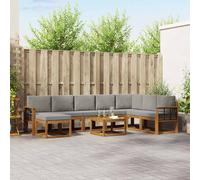 vidaXL Set di divani da esterno 9 pcs Grigio Naturale e Chiaro, Set di divani da giardino, moderno lounge sezionale, arredo flessibile, legno di acacia, comfort assicurato
