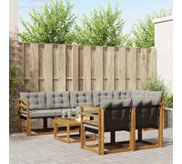 vidaXL Set di divani da esterno 9 pcs Grigio Naturale e Chiaro, Divano da giardino, set sezionale moderno, lounge resistente per terrazzo, arredo comodo per esterni