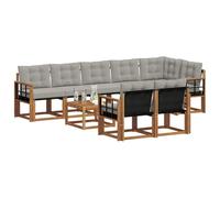 vidaXL Set di divani da esterno 9 pcs Grigio Naturale e Chiaro, Divano da giardino, set sezionale moderno, lounge resistente per terrazzo, arredo comodo per esterni