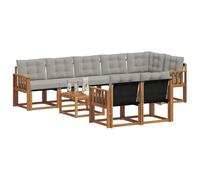 vidaXL Set di divani da esterno 9 pcs Grigio Naturale e Chiaro, Divano da giardino, set sezionale moderno, lounge resistente per terrazzo, arredo comodo per esterni