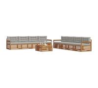 vidaXL Set di divani da esterno 9 pcs Grigio Naturale e Chiaro, Divano Lounge Moderno per Esterni, Mobili da Giardino Comodi, Set in Acacia per un Terreno Resistente