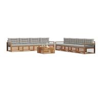 vidaXL Set di divani da esterno 9 pcs Grigio Naturale e Chiaro, Divano Lounge Moderno per Esterni, Mobili da Giardino Comodi, Set in Acacia per un Terreno Resistente