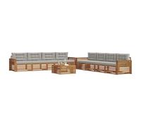 vidaXL Set di divani da esterno 9 pcs Grigio Naturale e Chiaro, Divano Lounge Moderno per Esterni, Mobili da Giardino Comodi, Set in Acacia per un Terreno Resistente