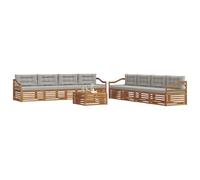 vidaXL Set di divani da esterno 9 pcs Grigio Naturale e Chiaro, Divano Lounge Moderno per Esterni, Mobili da Giardino Comodi, Set in Acacia per un Terreno Resistente