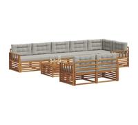 vidaXL Set di divani da esterno 9 pcs Grigio Naturale e Chiaro, Divano moderno da giardino, set sezionale per terrazza, lounge resistente e comoda per esterno