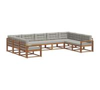 vidaXL Set di divani da esterno 9 pcs Grigio Naturale e Chiaro, Mobili da giardino moderni, set divano accogliente, zona lounge, posti a sedere per esterni