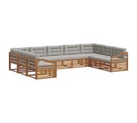 vidaXL Set di divani da esterno 9 pcs Grigio Naturale e Chiaro, Mobilio da Giardino, Divano Moderno, Set Sezionale Resistente, Relax in Patio, Comfort per Vivere