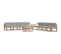 vidaXL Set di divani da esterno 9 pcs Grigio Naturale e Chiaro, Set di divani da esterno, zona lounge modulare, mobili da giardino resistenti, sezione durevole per piscina