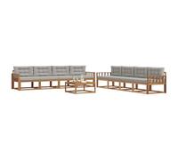 vidaXL Set di divani da esterno 9 pcs Grigio Naturale e Chiaro, Set di divani da esterno, zona lounge modulare, mobili da giardino resistenti, sezione durevole per piscina
