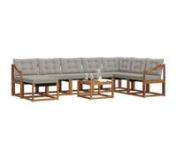 vidaXL Set di divani da esterno 9 pcs Grigio Naturale e Chiaro, Set di divani da giardino moderni, lounge all'aperto, mobili impermeabili, divano perfetto per il patio