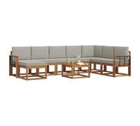 vidaXL Set di divani da esterno 9 pcs Grigio Naturale e Chiaro, Set di divani da giardino, moderno lounge sezionale, arredo flessibile, legno di acacia, comfort assicurato