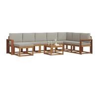 vidaXL Set di divani da esterno 9 pcs Grigio Naturale e Chiaro, Set di divani da giardino, moderno lounge sezionale, arredo flessibile, legno di acacia, comfort assicurato