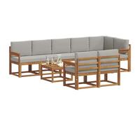 vidaXL Set di divani da esterno 9 pcs Grigio Naturale e Chiaro, Set di divani esterni moderni, sezionali comodi, arredo giardino resistente, lounge per patio, finitura beige