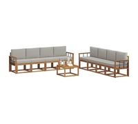 vidaXL Set di divani da esterno 9 pcs Grigio Naturale e Chiaro, Set divano da giardino in legno di acacia, lounge moderna, arredo elegante per esterni, comodo per ritrovi