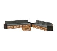 vidaXL Set di divani da esterno 9 pcs Naturale e Antracite Poliestere, Set Divano da Giardino, Moderno in Acacia, Mobili Resistenti per Esterni, Comodo per la Terrazza