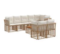 vidaXL Set di divani da esterno 9 pcs Naturale e Bianco Crema, Set di divani da esterno confortevole, resistente alle intemperie, design modulare, piedi regolabili, arredo versatile per il gi庭