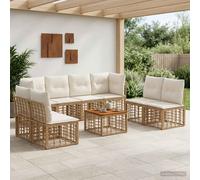 vidaXL Set di divani da esterno 9 pcs Naturale e Bianco Crema, Divano da esterno moderno, resistente alle intemperie, con piedi regolabili, design modulare, arredi giardino