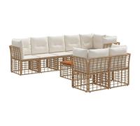 vidaXL Set di divani da esterno 9 pcs Naturale e Bianco Crema, Set di divani da esterno confortevole, resistente alle intemperie, design modulare, piedi regolabili, arredo versatile per il gi庭