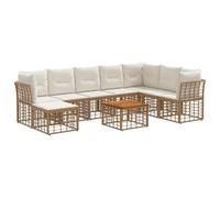 vidaXL Set di divani da esterno 9 pcs Naturale e Bianco Crema, Set di divani modulari, resistente agli agenti atmosferici, con piedini regolabili, perfetto per il patio