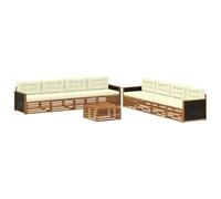 vidaXL Set di divani da esterno 9 pcs Naturale e Crema Poliestere, Set Divano da Giardino, Moderno in Acacia, Mobili Resistenti per Esterni, Comodo per la Terrazza