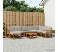 vidaXL Set di divani da esterno 9 pcs Naturale e Grigio Chiaro, Set Divano Giardino Moderno, Resistente alle Intemperie, Lounge Esterni, Mobili in Acacia, Comodo per Sedersi