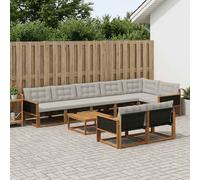 vidaXL Set di divani da esterno 9 pcs Naturale e Grigio Chiaro, Divano Sezionale da Giardino, Moderno Lounge Esterno, Set Resistente per Patio, Arredamento Comodo e Stile