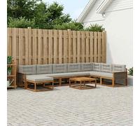 vidaXL Set di divani da esterno 9 pcs Naturale e Grigio Chiaro, Set Divano Esterno in Legno di Acacia, Lounge Moderna, Mobili da Giardino, Arredo Estivo, Comodi Posti a Sedere