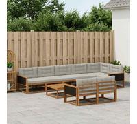 vidaXL Set di divani da esterno 9 pcs Naturale e Grigio chiaro, Divano da Giardino, Set di Divani Lounge, Sezionale da Patio Durevole, Mobili Moderni per il Cortile