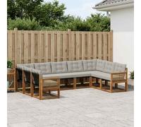 vidaXL Set di divani da esterno 9 pcs Naturale e Grigio Chiaro, Divano da giardino, set moderno per esterni, comfort resistente, gruppo versatile per il terrazzo