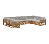 vidaXL Set di divani da esterno 9 pcs Naturale e Grigio Chiaro, Divano angolare moderno, zona esterna, lounge per patio, arredo giardino, comfort in terrazza