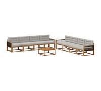 vidaXL Set di divani da esterno 9 pcs Naturale e Grigio chiaro, Set di divani da esterno, zona lounge modulare, mobili da giardino resistenti, sezione durevole per piscina