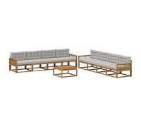 vidaXL Set di divani da esterno 9 pcs Naturale e Grigio chiaro, Set di divani da esterno, zona lounge modulare, mobili da giardino resistenti, sezione durevole per piscina