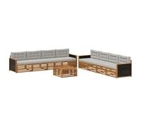 vidaXL Set di divani da esterno 9 pcs Naturale e Grigio Chiaro, Set da Giardino, Sofà Moderno in Acacia, Arredamento Esterno Resistente, Mobili Confortevoli per il Terrazzo