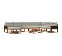 vidaXL Set di divani da esterno 9 pcs Naturale e Grigio Chiaro, Set Divano Esterno in Legno di Acacia, Lounge Moderna, Mobili da Giardino, Arredo Estivo, Comodi Posti a Sedere