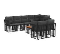 vidaXL Set di divani da esterno 9 pcs Nero e Grigio scuro Poliestere, Set di divani da esterno confortevole, resistente alle intemperie, design modulare, piedi regolabili, arredo versatile per il gi庭