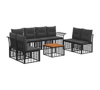 vidaXL Set di divani da esterno 9 pcs Nero e Grigio scuro Poliestere, Divano sezionale moderno, resistente agli agenti atmosferici, con piedi regolabili, per il giardino e il patio