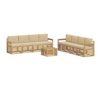 vidaXL Set di divani da esterno 9 pezzi, bianco e beige, divano da esterno, mobili moderni per giardino, soggiorno confortevole, ideale per terrazza