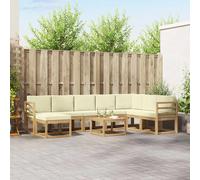 vidaXL Set di divani da esterno con cuscino, 9 pezzi, bianco e crema, set divano da giardino moderno, sezionale, resistente, mobili in acacia, per rilassarsi all'aria aperta