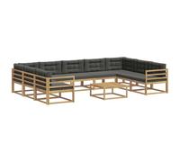 vidaXL Set di divani da esterno con cuscino 10 pcs Bianco e Antracite, Set divano da esterno, arredo giardino moderno, divano ad angolo in legno di acacia, zona relax in verande