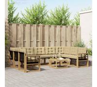 vidaXL Set di divani da esterno con cuscino 10 pcs Bianco e Beige, Set di mobili da esterno moderno, divano in legno di acacia, schienale in Textilene, comodo per il giardino