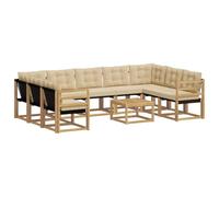 vidaXL Set di divani da esterno con cuscino 10 pcs Bianco e Beige, Set di mobili da esterno moderno, divano in legno di acacia, schienale in Textilene, comodo per il giardino