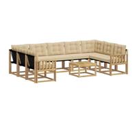 vidaXL Set di divani da esterno con cuscino 10 pcs Bianco e Beige, Set di mobili da esterno moderno, divano in legno di acacia, schienale in Textilene, comodo per il giardino