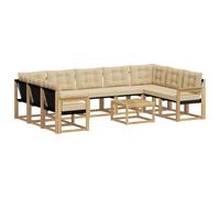 vidaXL Set di divani da esterno con cuscino 10 pcs Bianco e Beige, Set di mobili da esterno moderno, divano in legno di acacia, schienale in Textilene, comodo per il giardino