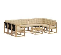 vidaXL Set di divani da esterno con cuscino 10 pcs Bianco e Beige, Set di mobili da esterno moderno, divano in legno di acacia, schienale in Textilene, comodo per il giardino