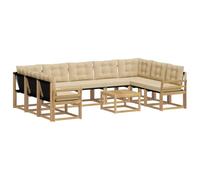 vidaXL Set di divani da esterno con cuscino 10 pcs Bianco e Beige, Set di mobili da esterno moderno, divano in legno di acacia, schienale in Textilene, comodo per il giardino