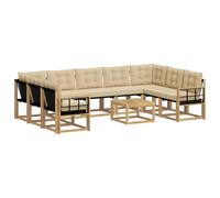 vidaXL Set di divani da esterno con cuscino 10 pcs Bianco e Beige, Set di mobili da esterno moderno, divano in legno di acacia, schienale in Textilene, comodo per il giardino