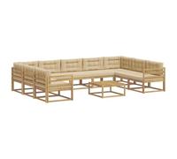 vidaXL Set di divani da esterno con cuscino 10 pcs Bianco e Beige, Set divano da esterno, arredo giardino moderno, divano ad angolo in legno di acacia, zona relax in verande