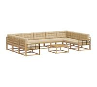 vidaXL Set di divani da esterno con cuscino 10 pcs Bianco e Beige, Set divano da esterno, arredo giardino moderno, divano ad angolo in legno di acacia, zona relax in verande