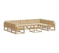 vidaXL Set di divani da esterno con cuscino 10 pcs Bianco e Beige, Set divano da esterno, arredo giardino moderno, divano ad angolo in legno di acacia, zona relax in verande